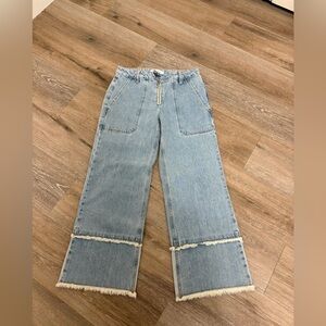 Ei8ht Dreams High-Rise Wide Leg Cropped Jeans Size 26 Raw Hem Patchwork Denim